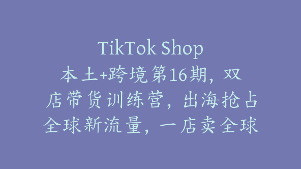 TikTok Shop本土+跨境第16期，双店带货训练营，出海抢占全球新流量，一店卖全球【Ad-0013】