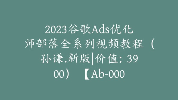 2023谷歌Ads优化师部落全系列视频教程（孙谦.新版|价值：3900） 【Ab-0005】