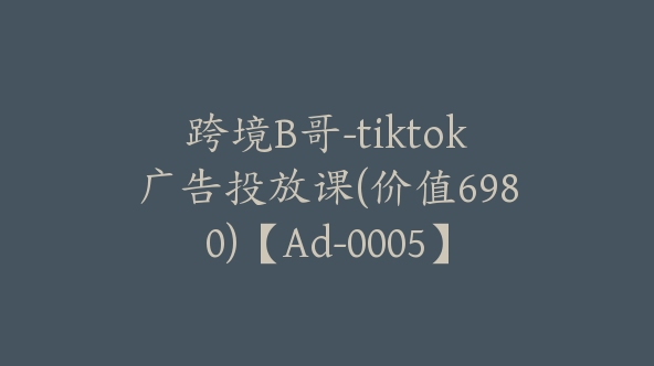 跨境B哥-tiktok广告投放课(价值6980)【Ad-0005】