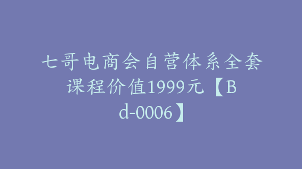 七哥电商会自营体系全套课程价值1999元【Bd-0006】