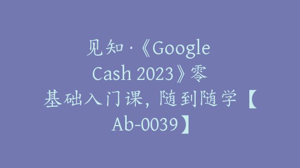 见知·《Google Cash 2023》零基础入门课，随到随学【Ab-0039】