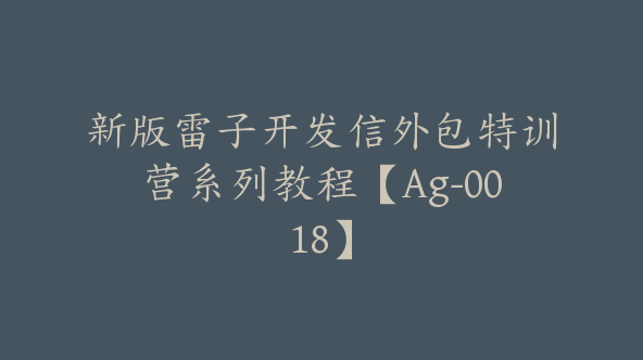 新版雷子开发信外包特训营系列教程【Ag-0018】