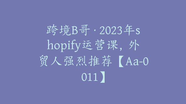 跨境B哥·2023年shopify运营课，外贸人强烈推荐【Aa-0011】