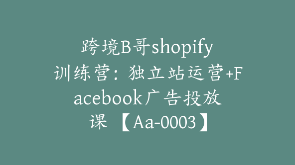 跨境B哥shopify训练营：独立站运营+Facebook广告投放课 【Aa-0003】