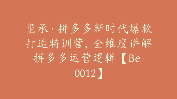 玺承·拼多多新时代爆款打造特训营，全维度讲解拼多多运营逻辑【Be-0012】