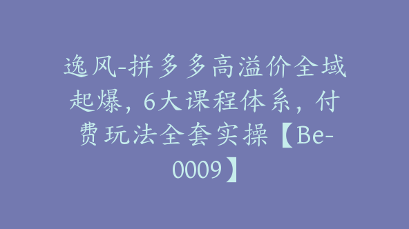 逸风-拼多多高溢价全域起爆，6大课程体系，付费玩法全套实操【Be-0009】