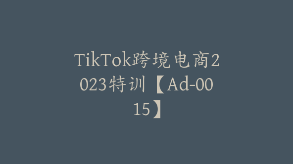 TikTok跨境电商2023特训【Ad-0015】