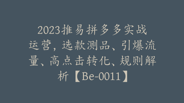 2023推易拼多多实战运营，选款测品、引爆流量、高点击转化、规则解析【Be-0011】