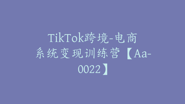 TikTok跨境-电商系统变现训练营【Aa-0022】