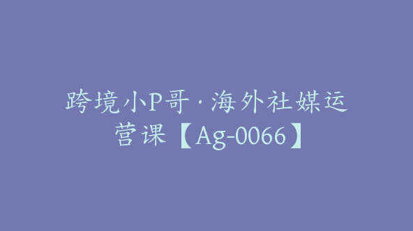 跨境小P哥·海外社媒运营课【Ag-0066】