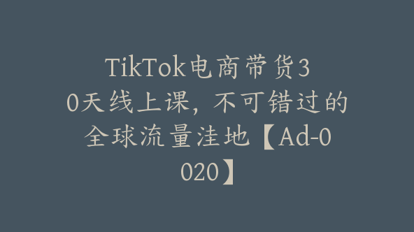 TikTok电商带货30天线上课，不可错过的全球流量洼地【Ad-0020】