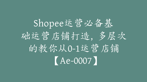 Shopee运营必备基础运营店铺打造，多层次的教你从0-1运营店铺【Ae-0007】