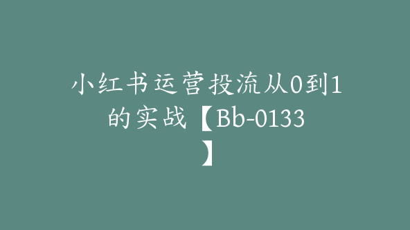 小红书运营投流从0到1的实战【Bb-0133】
