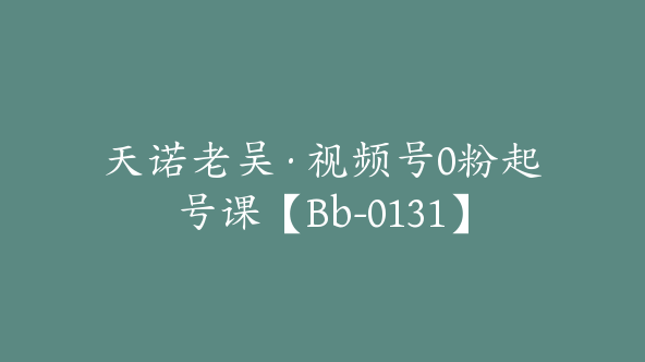 天诺老吴·视频号0粉起号课【Bb-0131】