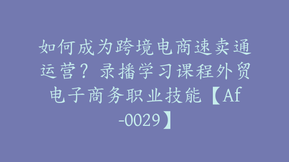 如何成为跨境电商速卖通运营？录播学习课程外贸电子商务职业技能【Af-0029】