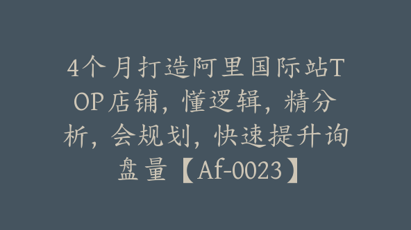 4个月打造阿里国际站TOP店铺，懂逻辑，精分析，会规划，快速提升询盘量【Af-0023】