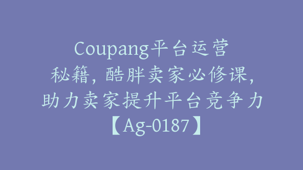 Coupang平台运营秘籍，酷胖卖家必修课，助力卖家提升平台竞争力【Ag-0187】