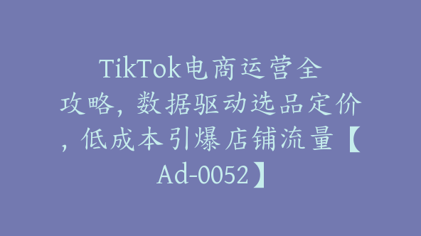 TikTok电商运营全攻略，数据驱动选品定价，低成本引爆店铺流量【Ad-0052】