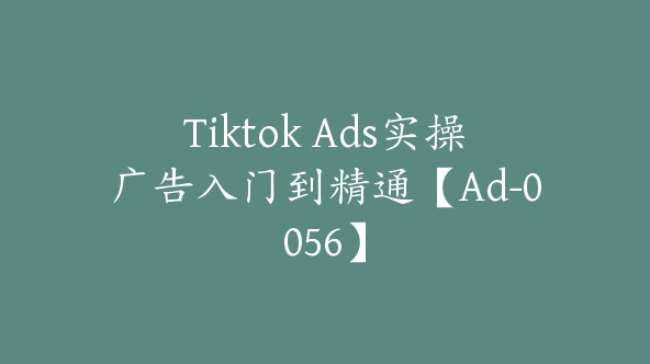Tiktok Ads实操广告入门到精通【Ad-0056】